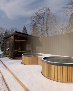 Sauna with Hot tub and Cold Plunge