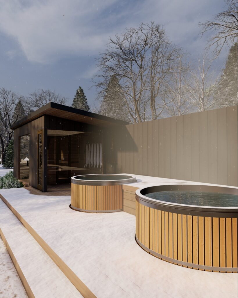 Sauna with Hot tub and Cold Plunge